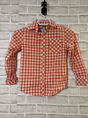 4/$20 just max Kids Orange & White Gingham Button-Up Shirt, size 6